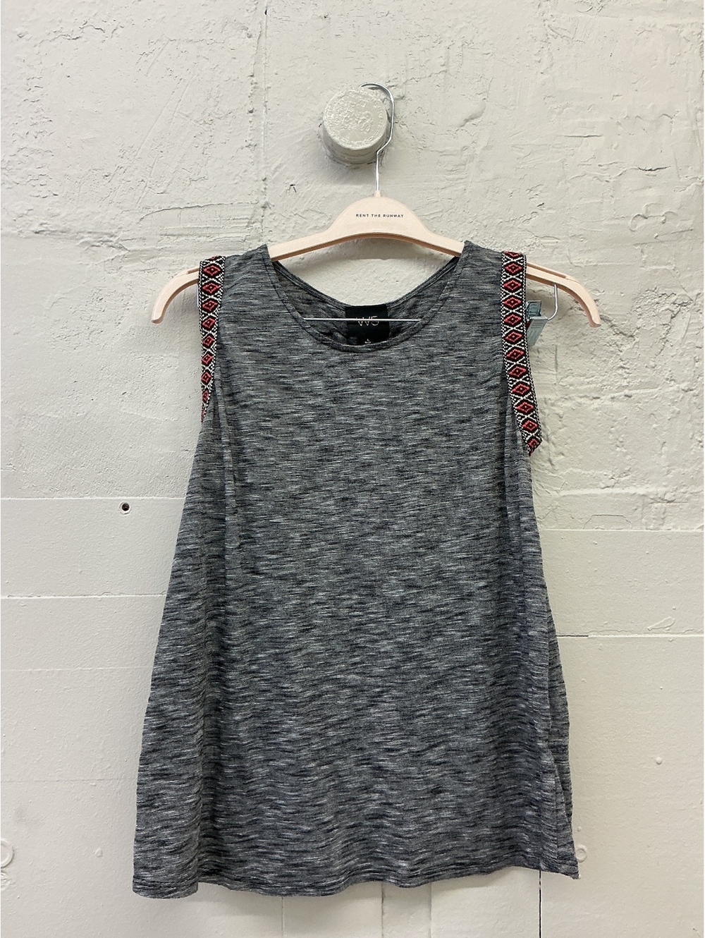 Gray Tunic Top with Red and Black Embroidered Trim